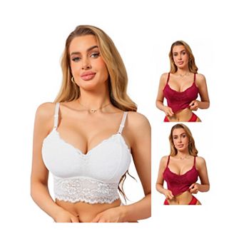 3 Packs Women's Lace V Neck Wireless Camisole Adjustable Spaghetti Straps Padded Triangle Bras