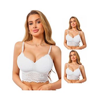 3 Packs Women's Lace V Neck Wireless Camisole Adjustable Spaghetti Straps Padded Triangle Bras