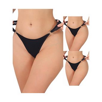 3 Packs Women's Low Rise Lace Thong Soft Silky Underwear with Side Rings