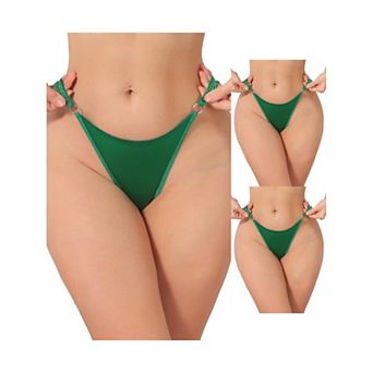 3 Packs Women's Low Rise Lace Thong Soft Silky Underwear with Side Rings