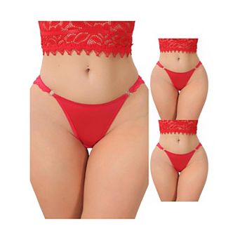 3 Packs Women's Low Rise Lace Thong Soft Silky Underwear with Side Rings