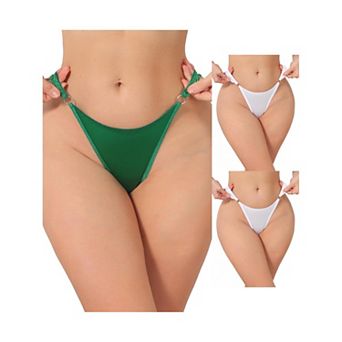 3 Packs Women's Low Rise Lace Thong Soft Silky Underwear with Side Rings