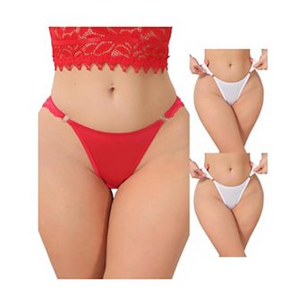 3 Packs Women's Low Rise Lace Thong Soft Silky Underwear with Side Rings