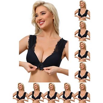 10 Packs Women's Lace Front Closure Push Up Wirefree Bras with Nonadjustable Straps