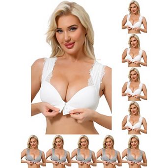 10 Packs Women's Lace Front Closure Push Up Wirefree Bras with Nonadjustable Straps