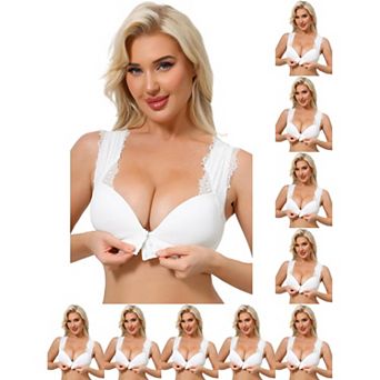 10 Packs Women's Lace Front Closure Push Up Wirefree Bras with Nonadjustable Straps