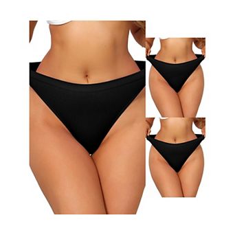 3 Packs Women's Mid Waisted Ribbed Bikini Briefs No Show High Cut Underwear Panties
