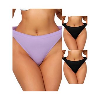 3 Packs Women's Mid Waisted Ribbed Bikini Briefs No Show High Cut Underwear Panties