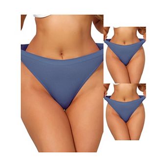 3 Packs Women's Mid Waisted Ribbed Bikini Briefs No Show High Cut Underwear Panties