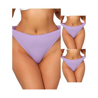 3 Packs Women's Mid Waisted Ribbed Bikini Briefs No Show High Cut Underwear Panties