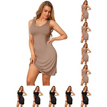10 Packs Women's Scoop Neck Sleeveless Wide Strap Tank Dress Soft Nightgown Classic Full Slip