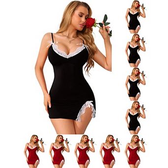 10 Packs Women's Lace Trim Mini Dress Backless Spaghetti Strap Bodycon Sleeveless V Neck Cami Slip