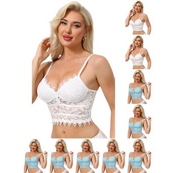 10 Packs Women's Lace Camisole Plunge Sheer Sleeveless Strap Tank SeeThrough Mesh Back with Thin Cup