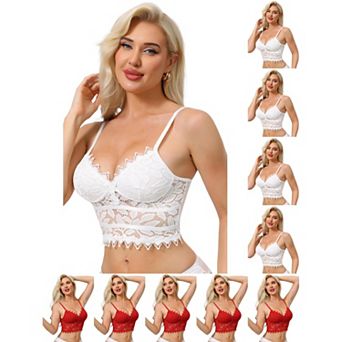 10 Packs Women's Lace Camisole Plunge Sheer Sleeveless Strap Tank SeeThrough Mesh Back with Thin Cup