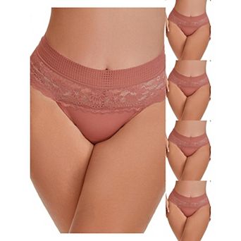 5 Packs Women's Lace High Cut Briefs Full Coverage High Waisted Lace Underpants