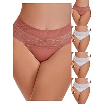 5 Packs Women's Lace High Cut Briefs Full Coverage High Waisted Lace Underpants