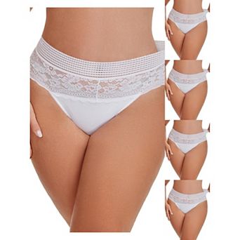 5 Packs Women's Lace High Cut Briefs Full Coverage High Waisted Lace Underpants