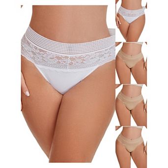 5 Packs Women's Lace High Cut Briefs Full Coverage High Waisted Lace Underpants