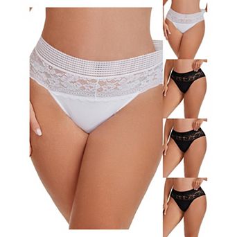 5 Packs Women's Lace High Cut Briefs Full Coverage High Waisted Lace Underpants