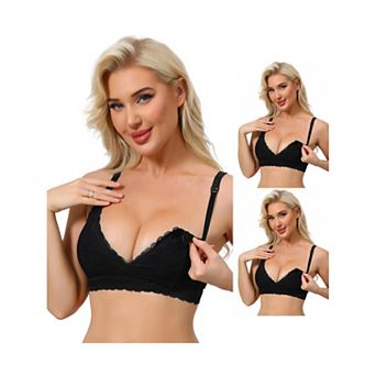 3 Packs Nursing Bras for Women Lace Breastfeeding Wireless Soft Cup Pregnancy Crossover Plunge Bra