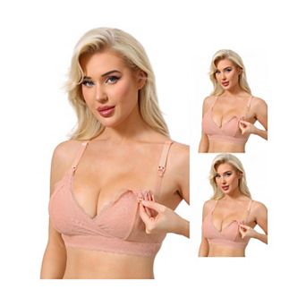 3 Packs Nursing Bras for Women Lace Breastfeeding Wireless Soft Cup Pregnancy Crossover Plunge Bra