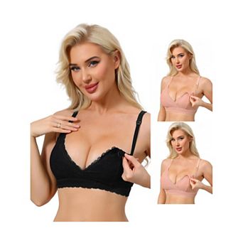 3 Packs Nursing Bras for Women Lace Breastfeeding Wireless Soft Cup Pregnancy Crossover Plunge Bra