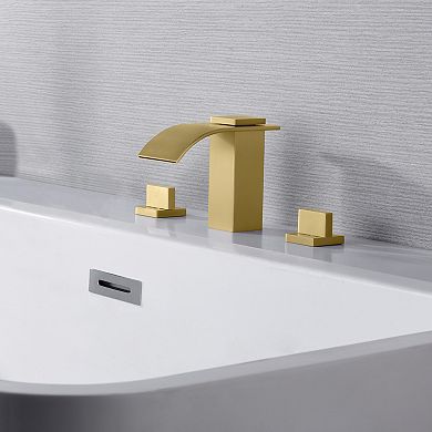 SUMERAIN Two Handle Waterfall Roman Bathtub Faucet with High Flow Rate Waterfall Spout, Deck Mount