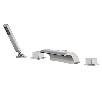 SUMERAIN Wide Roman Waterfall Bathtub Faucet with Hand Shower, Solid Brass, Tub Spout with Diverter