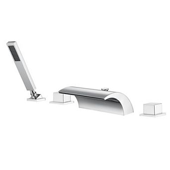 SUMERAIN Wide Roman Waterfall Bathtub Faucet with Hand Shower, Solid Brass, Tub Spout with Diverter