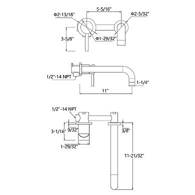 SUMERAIN Lefthand Single Handle Wall Mount Bathroom Tub Faucet, Solid Brass Long Spout
