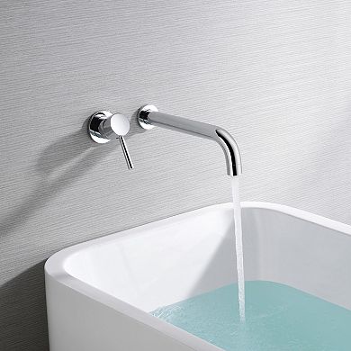 SUMERAIN Lefthand Single Handle Wall Mount Bathroom Tub Faucet, Solid Brass Long Spout
