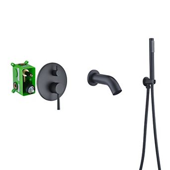 SUMERAIN Wall Mount Waterfall Bathtub Faucet with Hand Shower, High Flow Rate, Rough-in Valve