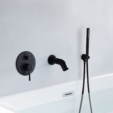 SUMERAIN Wall Mount Waterfall Bathtub Faucet with Hand Shower, High Flow Rate, Rough-in Valve