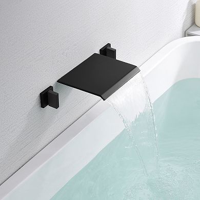 SUMERAIN Wall Mount Waterfall Tub Filler, Two Handle with Solid Brass Rough in Valve, High Flow Rate