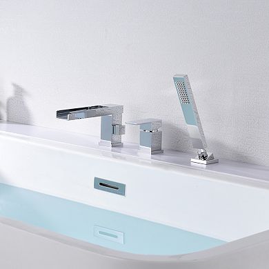 SUMERAIN Waterfall Roman Bathtub Faucet with Hand Shower, 3 Hole Bathtub Faucet, Solid Brass