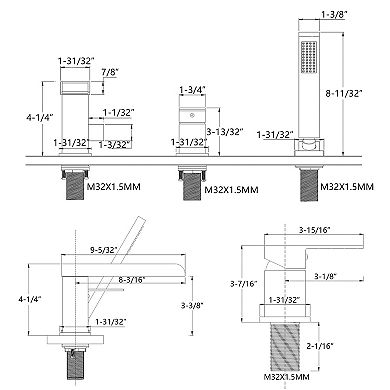 SUMERAIN Waterfall Roman Bathtub Faucet with Hand Shower, 3 Hole Bathtub Faucet, Solid Brass