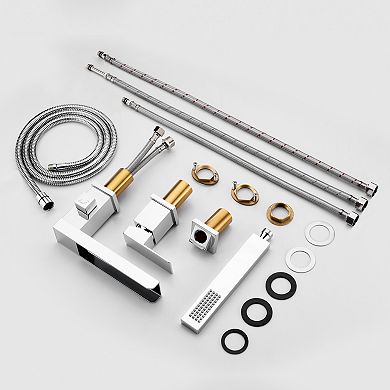 SUMERAIN Waterfall Roman Bathtub Faucet with Hand Shower, 3 Hole Bathtub Faucet, Solid Brass