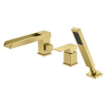 SUMERAIN Waterfall Roman Bathtub Faucet with Hand Shower, 3 Hole Bathtub Faucet, Solid Brass