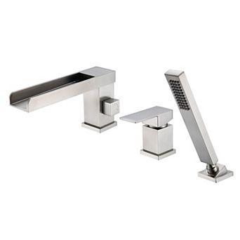 SUMERAIN Waterfall Roman Bathtub Faucet with Hand Shower, 3 Hole Bathtub Faucet, Solid Brass
