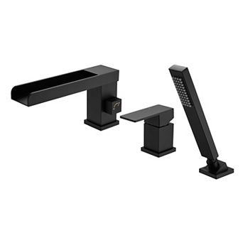 SUMERAIN Waterfall Roman Bathtub Faucet with Hand Shower, 3 Hole Bathtub Faucet, Solid Brass