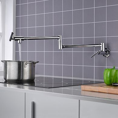 SUMERAIN Wall Mount Wall Mount, Folding Faucet with Double Joint Swing Arms, Two Handle Design