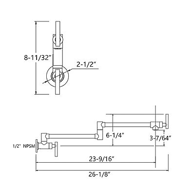 SUMERAIN Wall Mount Wall Mount, Folding Faucet with Double Joint Swing Arms, Two Handle Design