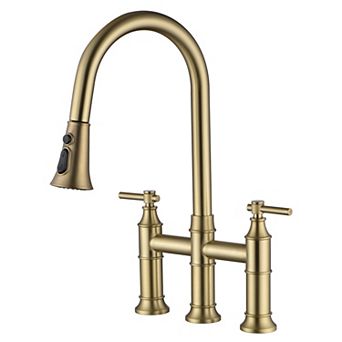 SUMERAIN Bridge Kitchen Faucet with Pull Down Sprayer, 8-Inch Centerset 3 Hole Stainless Steel