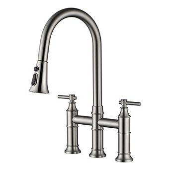 SUMERAIN Bridge Kitchen Faucet with Pull Down Sprayer, 8-Inch Centerset 3 Hole Stainless Steel