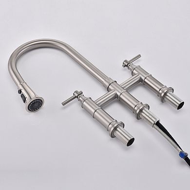 SUMERAIN Bridge Kitchen Faucet with Pull Down Sprayer, 8-Inch Centerset 3 Hole Stainless Steel