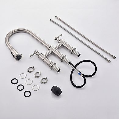 SUMERAIN Bridge Kitchen Faucet with Pull Down Sprayer, 8-Inch Centerset 3 Hole Stainless Steel