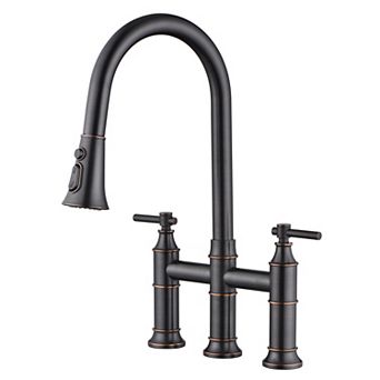 SUMERAIN Bridge Kitchen Faucet with Pull Down Sprayer, 8-Inch Centerset 3 Hole Stainless Steel