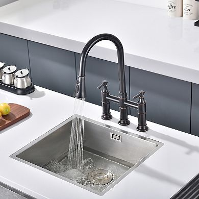 SUMERAIN Bridge Kitchen Faucet with Pull Down Sprayer, 8-Inch Centerset 3 Hole Stainless Steel
