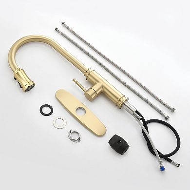 SUMERAIN Kitchen Faucet with Pull Out Sprayer and 10" Deck Plate Stainless Steel Single Handle
