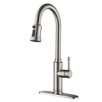 SUMERAIN Kitchen Faucet with Pull Out Sprayer and 10" Deck Plate Stainless Steel Single Handle
